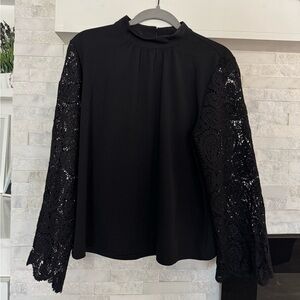 Ann Taylor Elegant Black Lace Sleeve Top